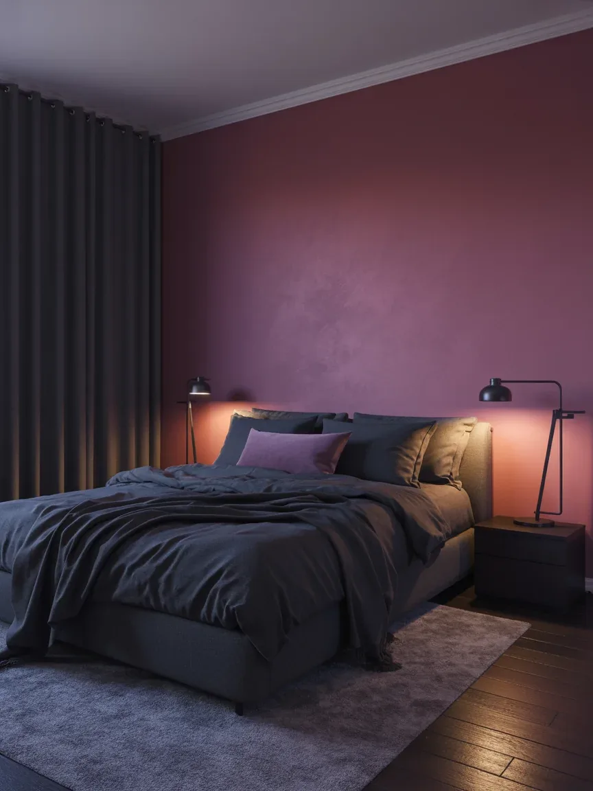 4. Moody Mauve Bedroom With Dark Accents 4. Moody Mauve Bedroom With Dark Accents