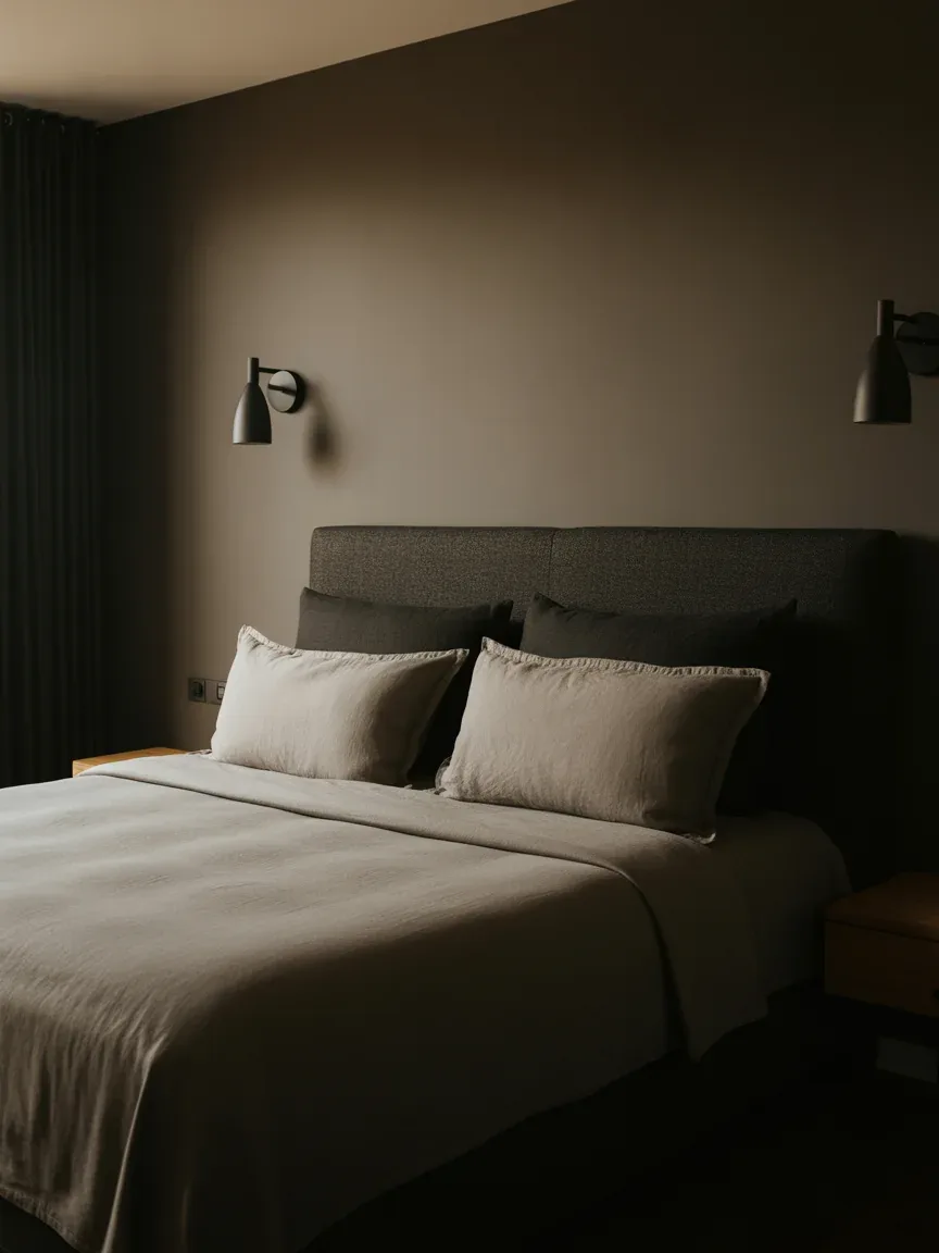 5. Moody Minimalist Bedroom With Charcoal Accents 5. Moody Minimalist Bedroom With Charcoal Accents