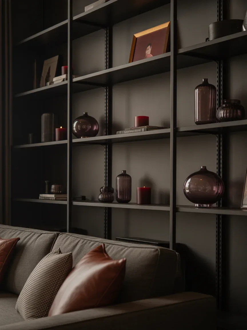 2. Moody Modern Shelves With Deep Autumn Tones 2. Moody Modern Shelves With Deep Autumn Tones