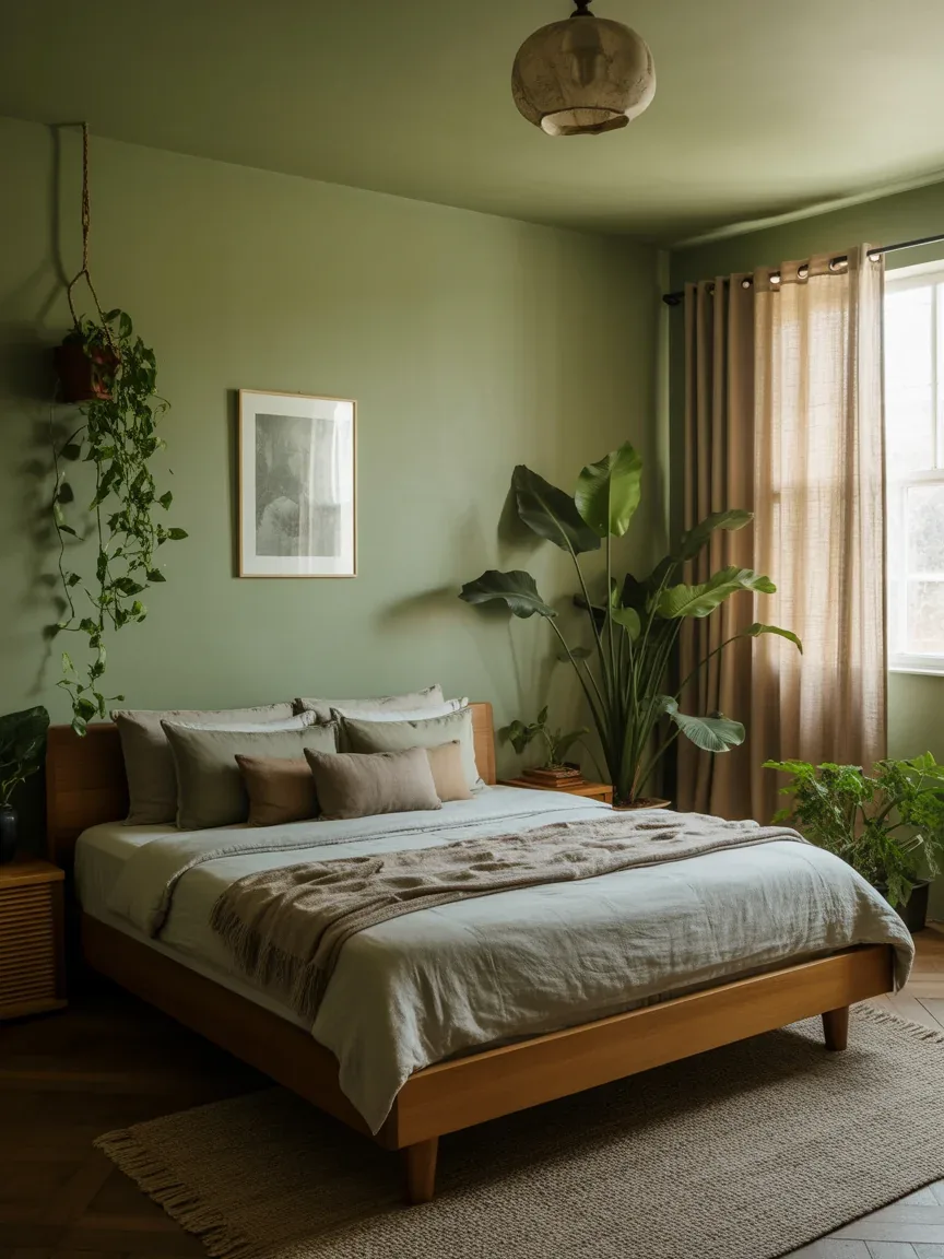 16. Nature-Inspired Green Bedroom With Organic Touches 16. Nature-Inspired Green Bedroom With Organic Touches