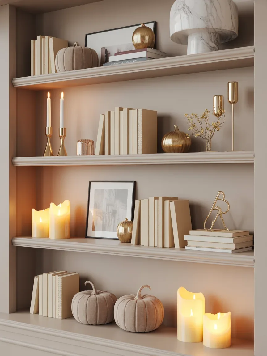 8. Neutral Luxe Shelves With Soft Glam Details 8. Neutral Luxe Shelves With Soft Glam Details