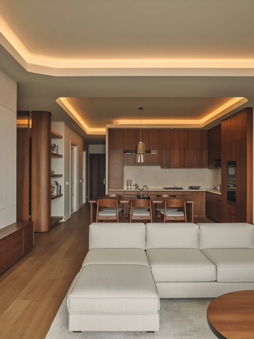 15. Open-Concept Apartment With Continuous Cove Lighting 15. Open-Concept Apartment With Continuous Cove Lighting