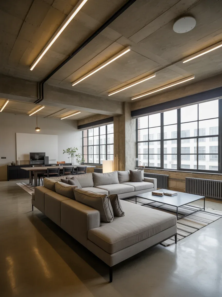 13. Open-Concept Loft With Industrial Ceiling Channels 13. Open-Concept Loft With Industrial Ceiling Channels