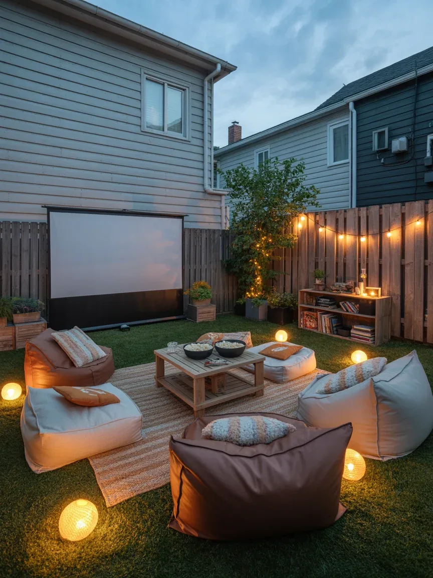 3. Outdoor Movie Night Setup With Cozy Layered Seating 3. Outdoor Movie Night Setup With Cozy Layered Seating