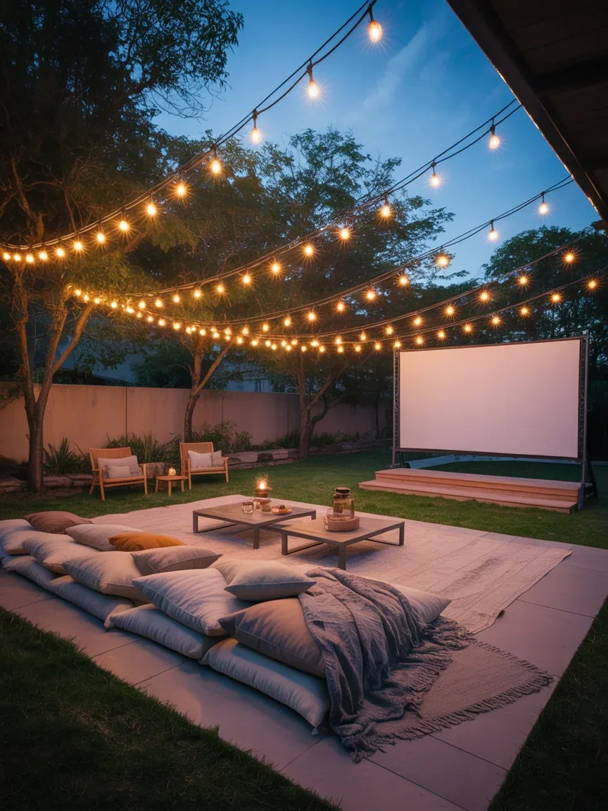 10. Outdoor Movie Night Setup With Cozy Seating 10. Outdoor Movie Night Setup With Cozy Seating