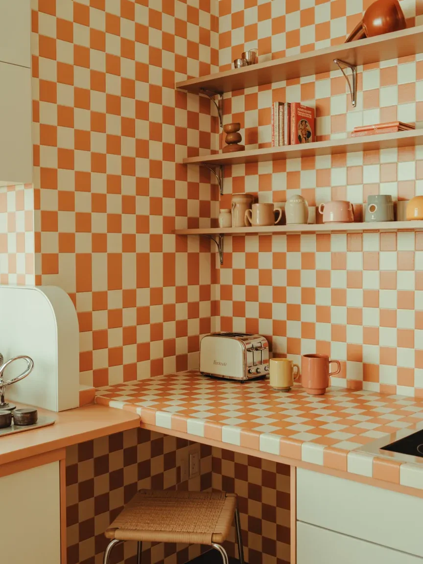 3. Playful Retro Kitchen Nook With Checkerboard Wallpaper 3. Playful Retro Kitchen Nook With Checkerboard Wallpaper
