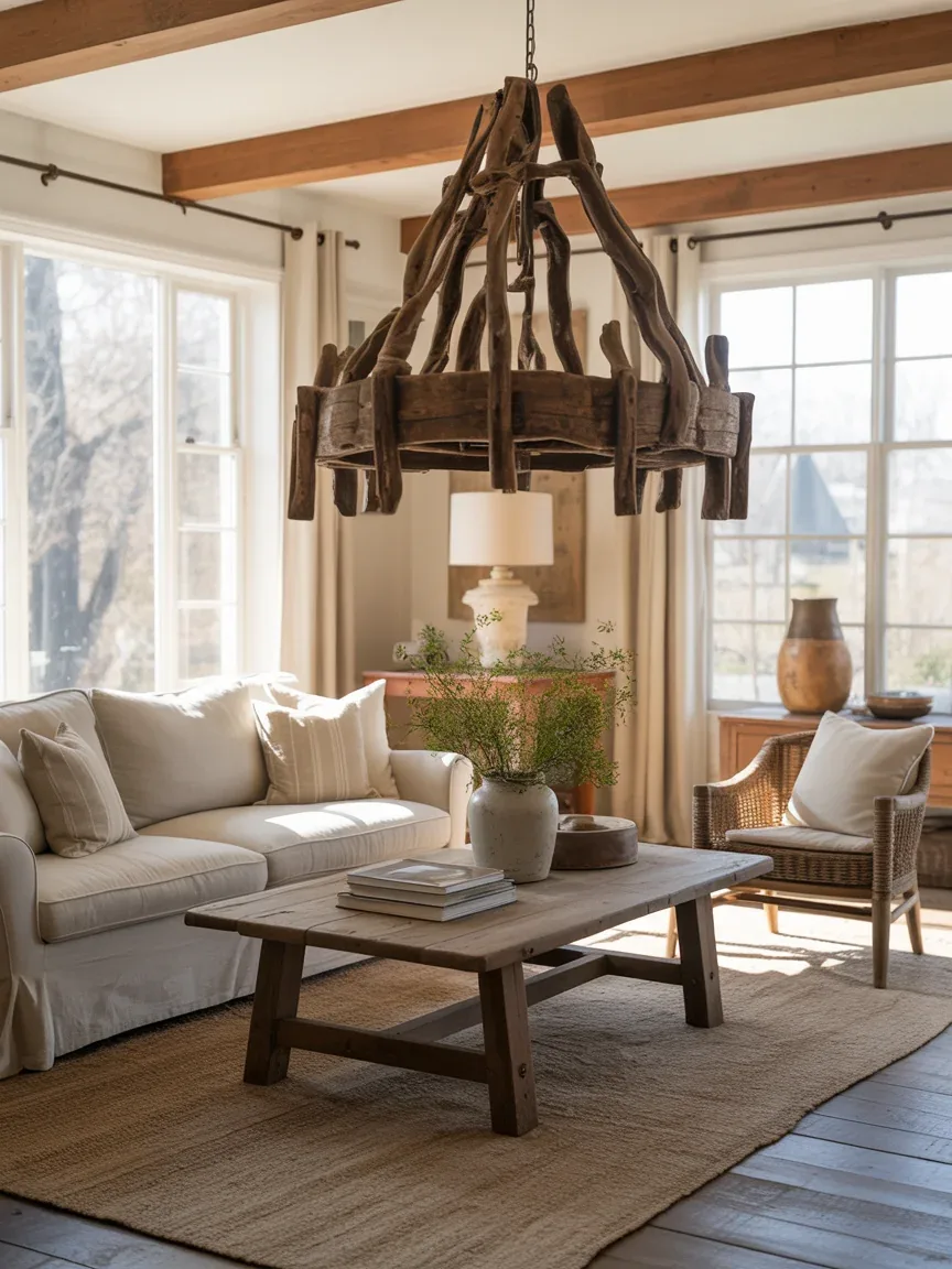 1. Reclaimed Wood Chandelier Farmhouse Living Room 1. Reclaimed Wood Chandelier Farmhouse Living Room