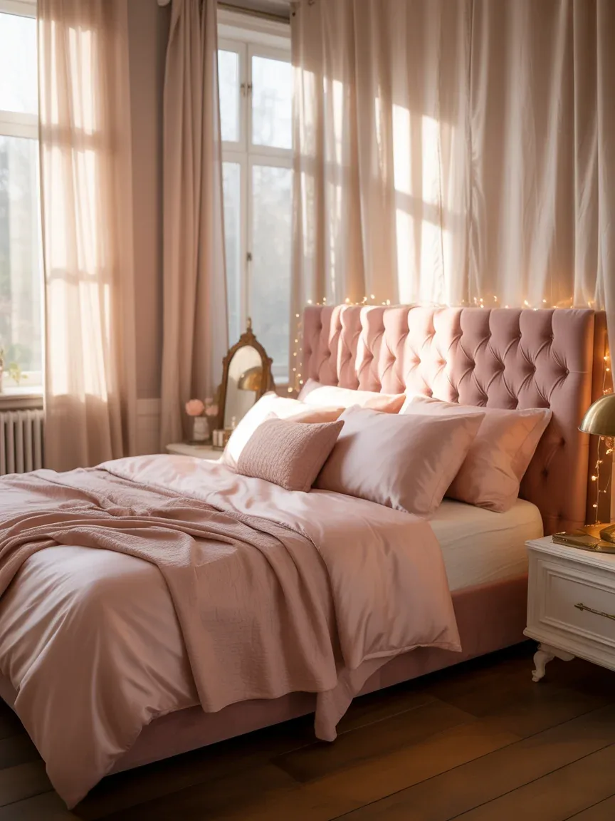 15. Romantic Blush Bedroom With Soft Lighting 15. Romantic Blush Bedroom With Soft Lighting
