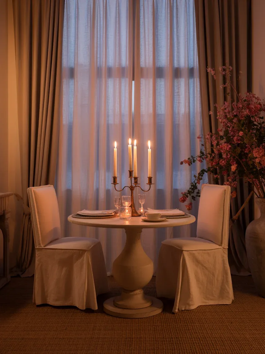 18. Romantic Candlelit Dining Space With Soft Vintage Details 18. Romantic Candlelit Dining Space With Soft Vintage Details