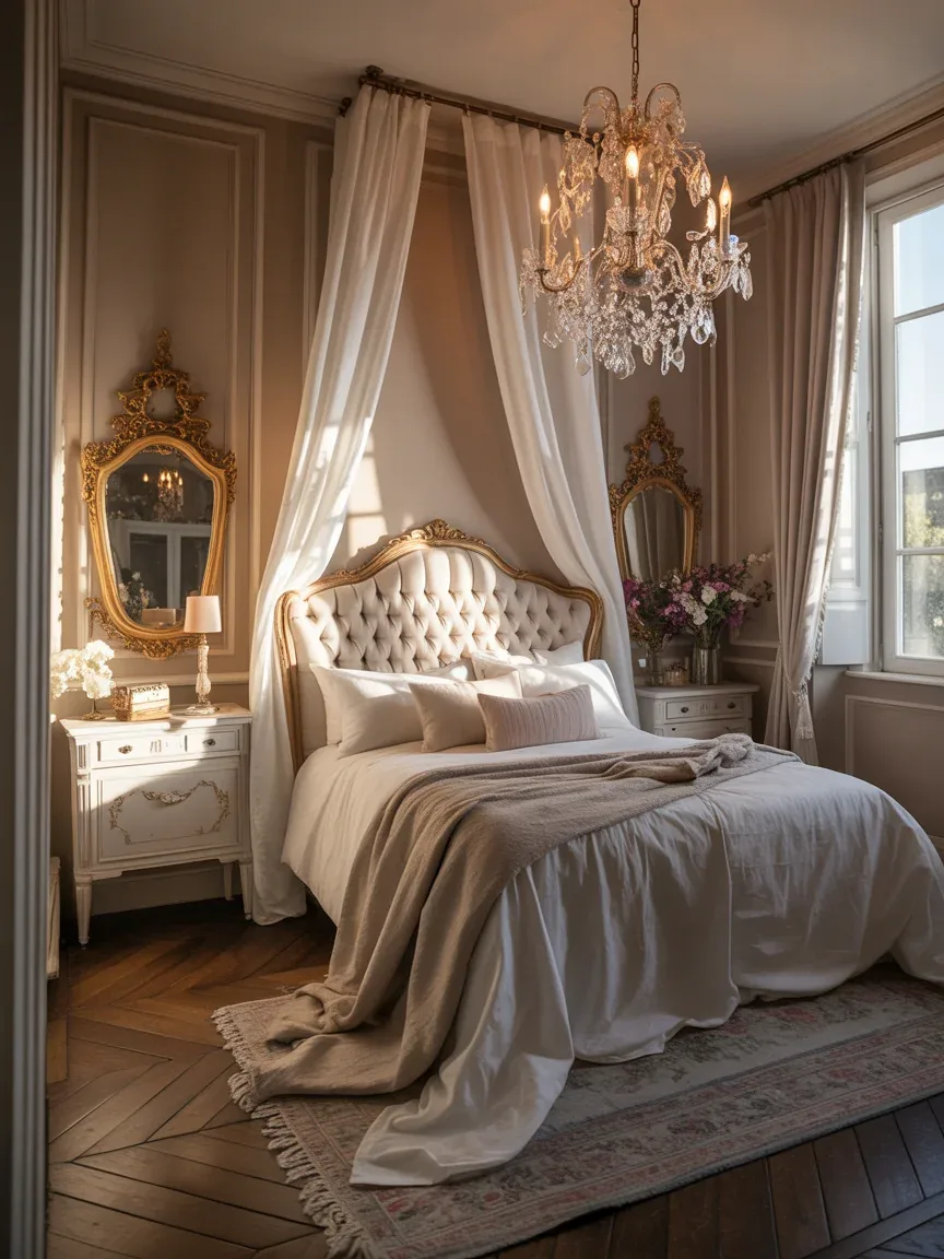4. Romantic Parisian-Inspired Bedroom With Vintage Details 4. Romantic Parisian-Inspired Bedroom With Vintage Details