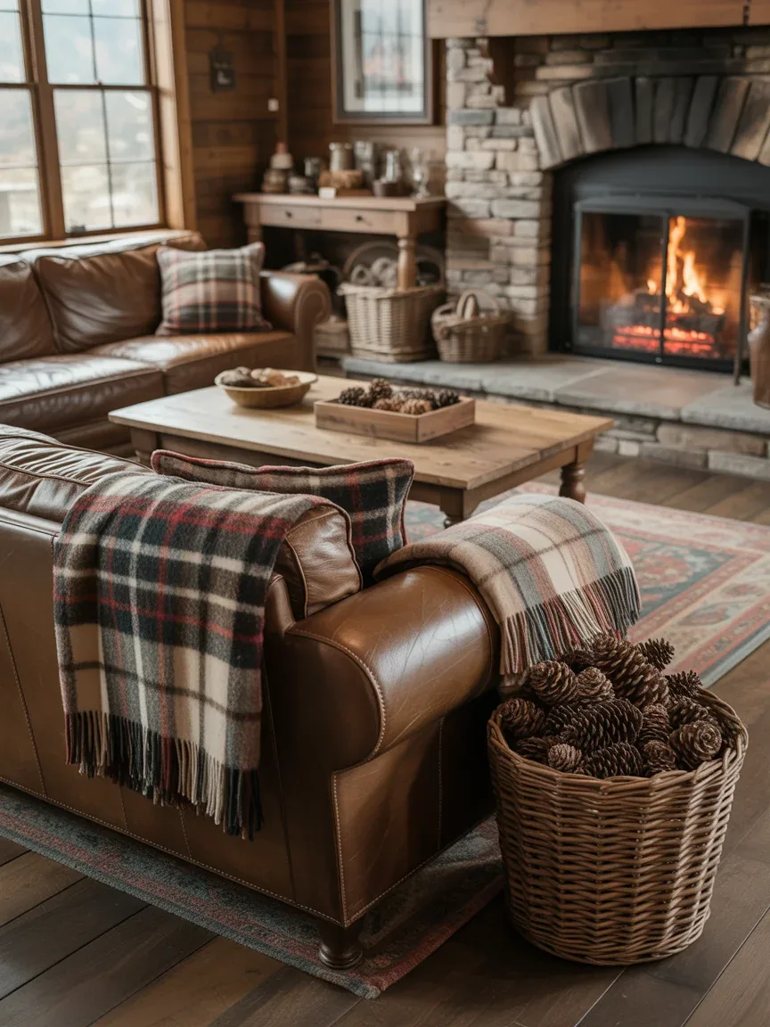 1. Rustic Cabin Retreat With Layered Plaids 1. Rustic Cabin Retreat With Layered Plaids