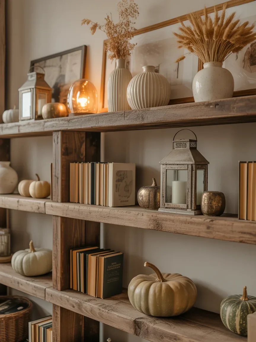 1. Rustic Farmhouse Shelves With Vintage Fall Charm 1. Rustic Farmhouse Shelves With Vintage Fall Charm