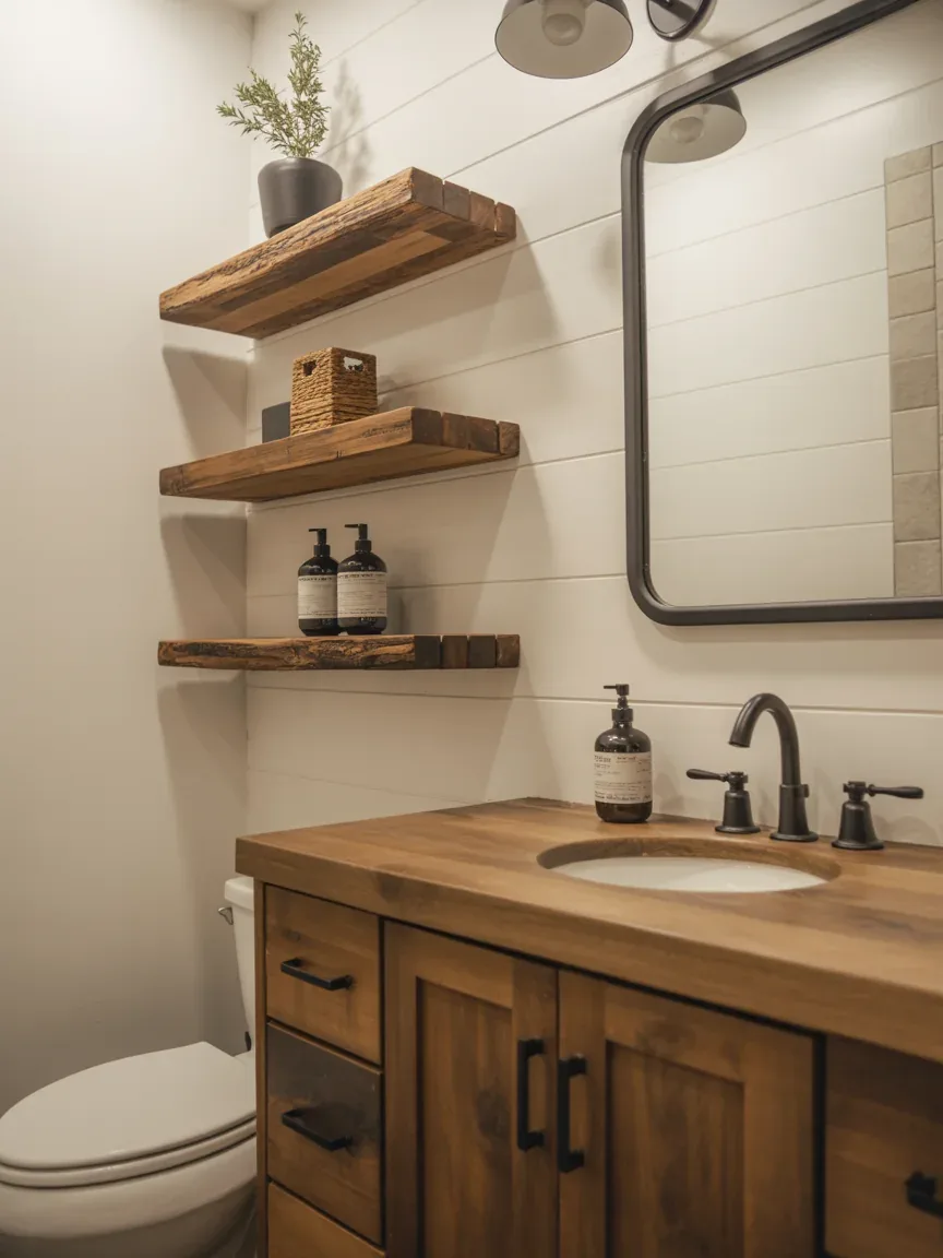 12. Rustic Modern Bathroom With Warm Farmhouse Touches 12. Rustic Modern Bathroom With Warm Farmhouse Touches