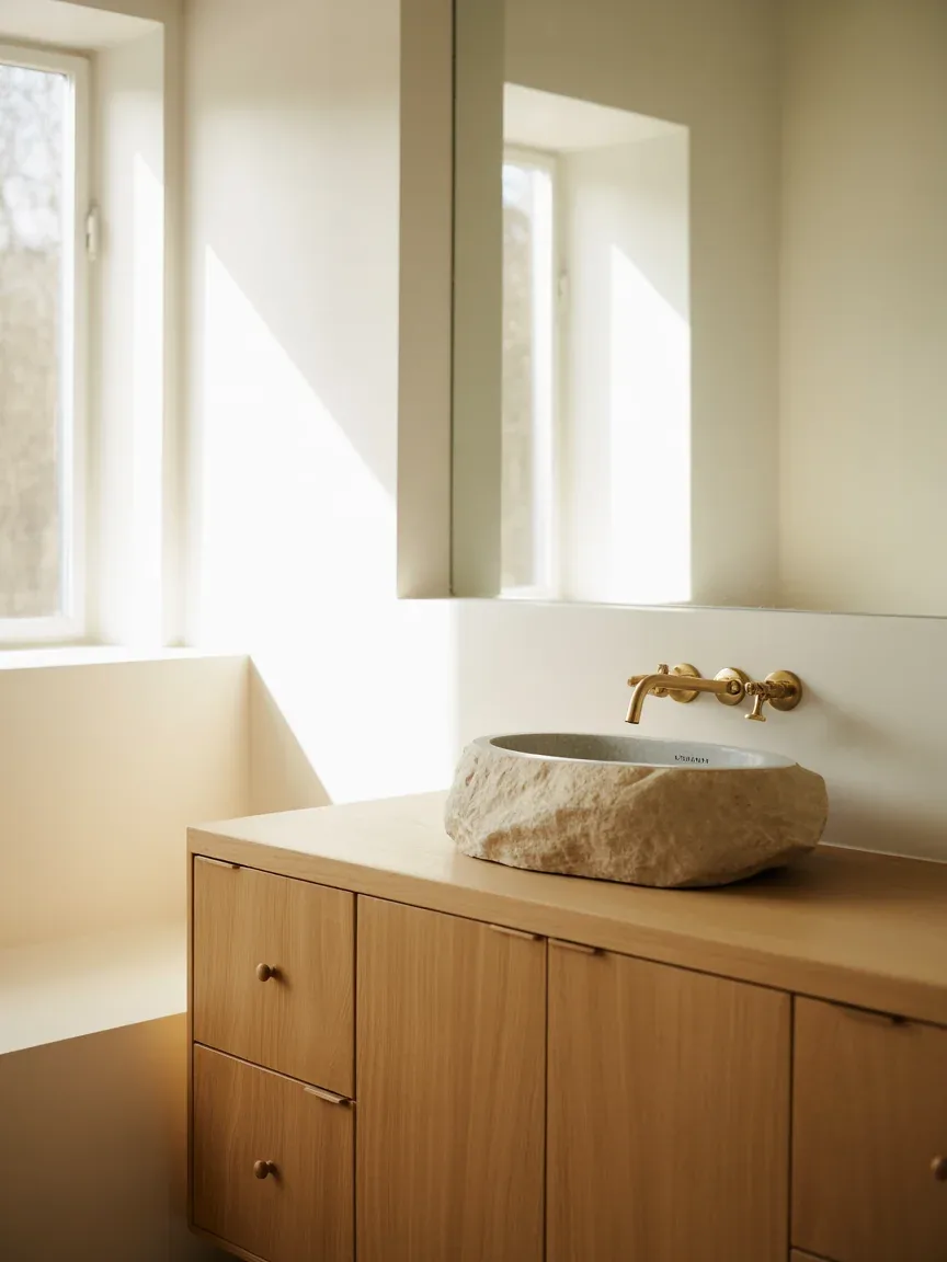 4. Scandinavian Bathroom With Soft Gold Warmth 4. Scandinavian Bathroom With Soft Gold Warmth