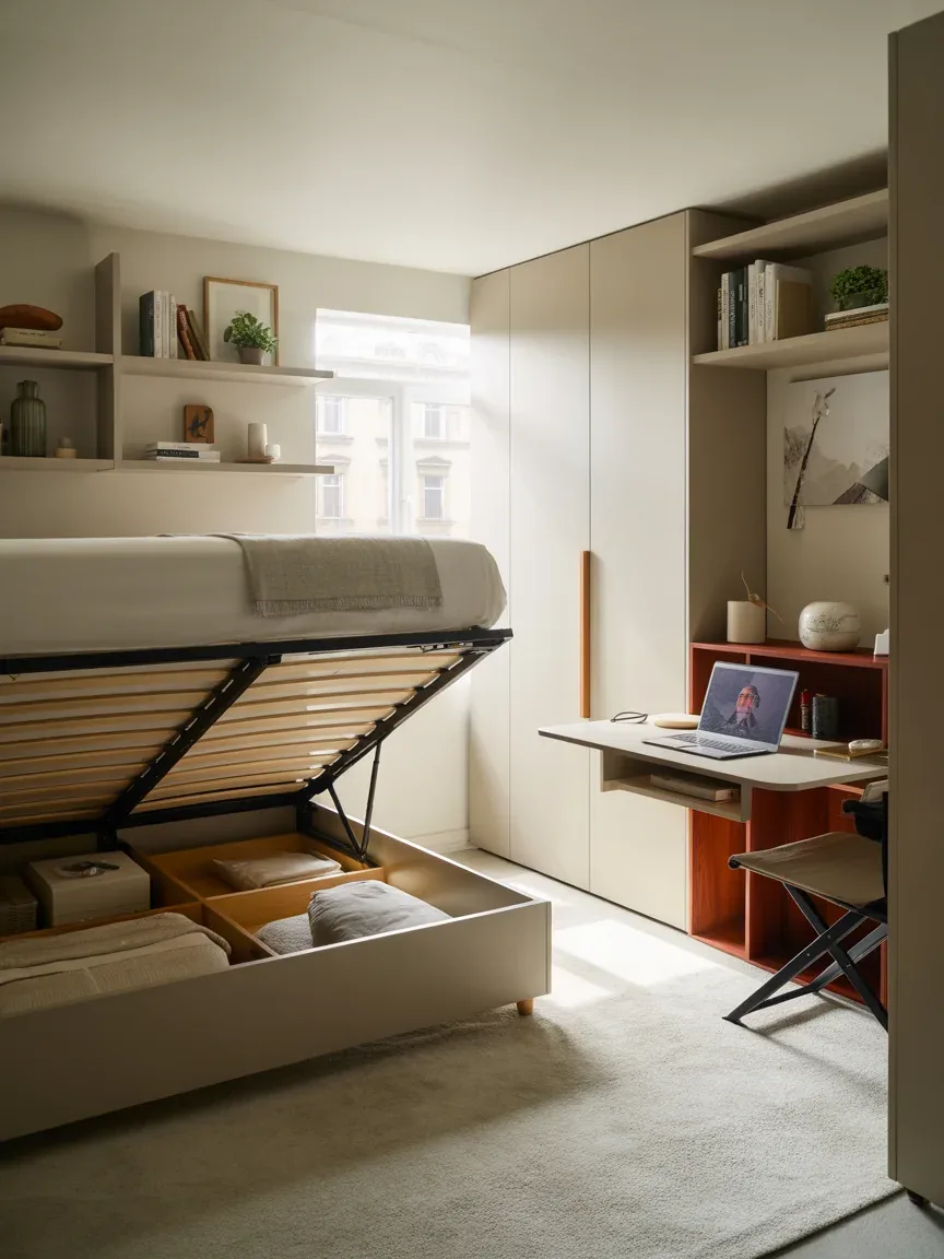16. Smart Storage Bedroom With Multifunctional Furniture 16. Smart Storage Bedroom With Multifunctional Furniture