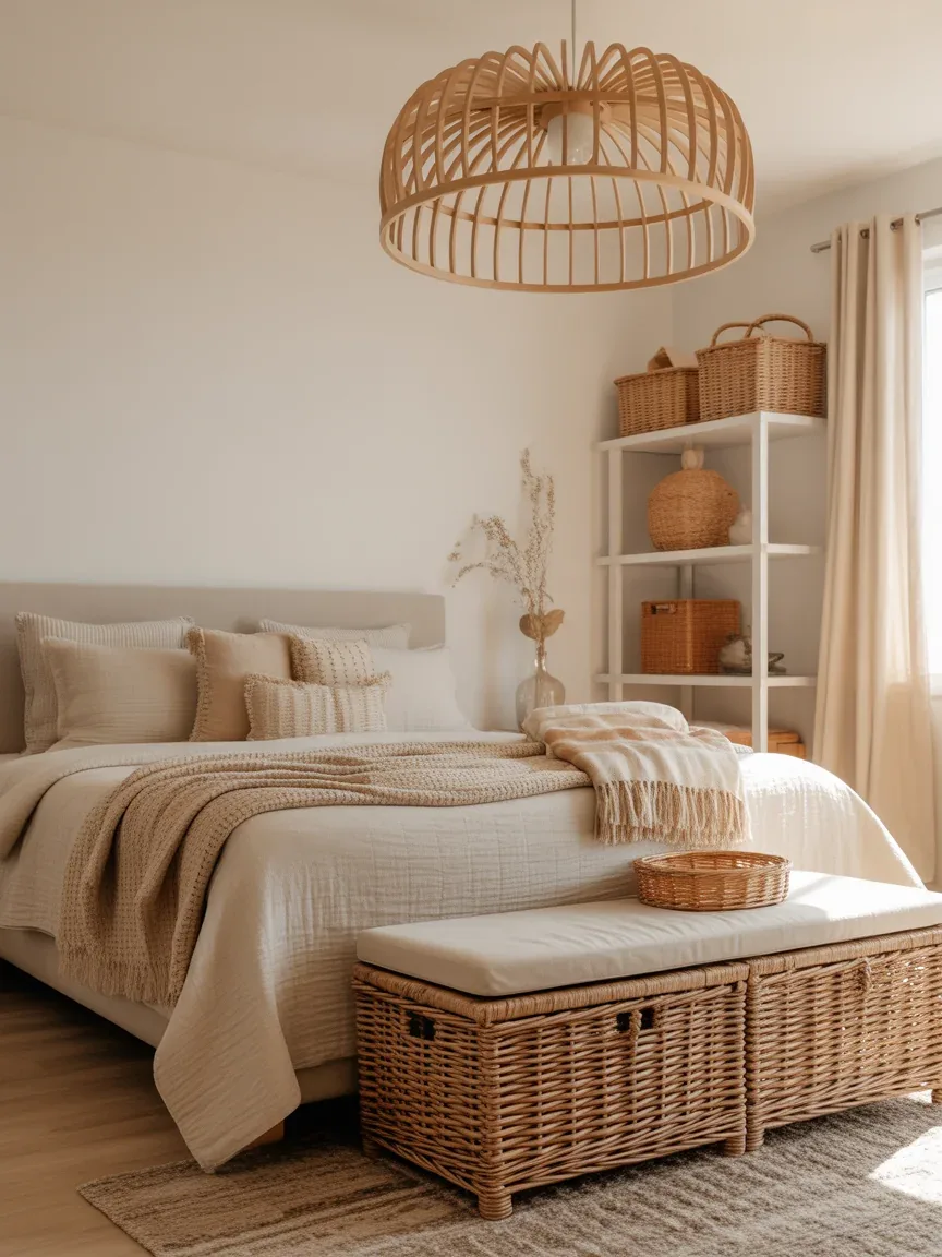 3. Soft Boho Apartment Bedroom With Multifunctional Furniture 3. Soft Boho Apartment Bedroom With Multifunctional Furniture