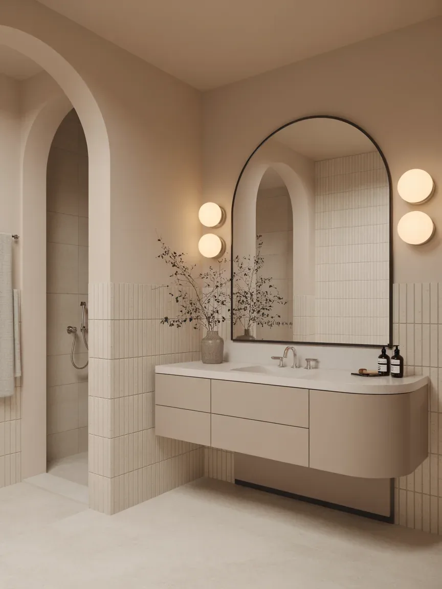 18. Soft Contemporary Bathroom With Curved Shapes 18. Soft Contemporary Bathroom With Curved Shapes