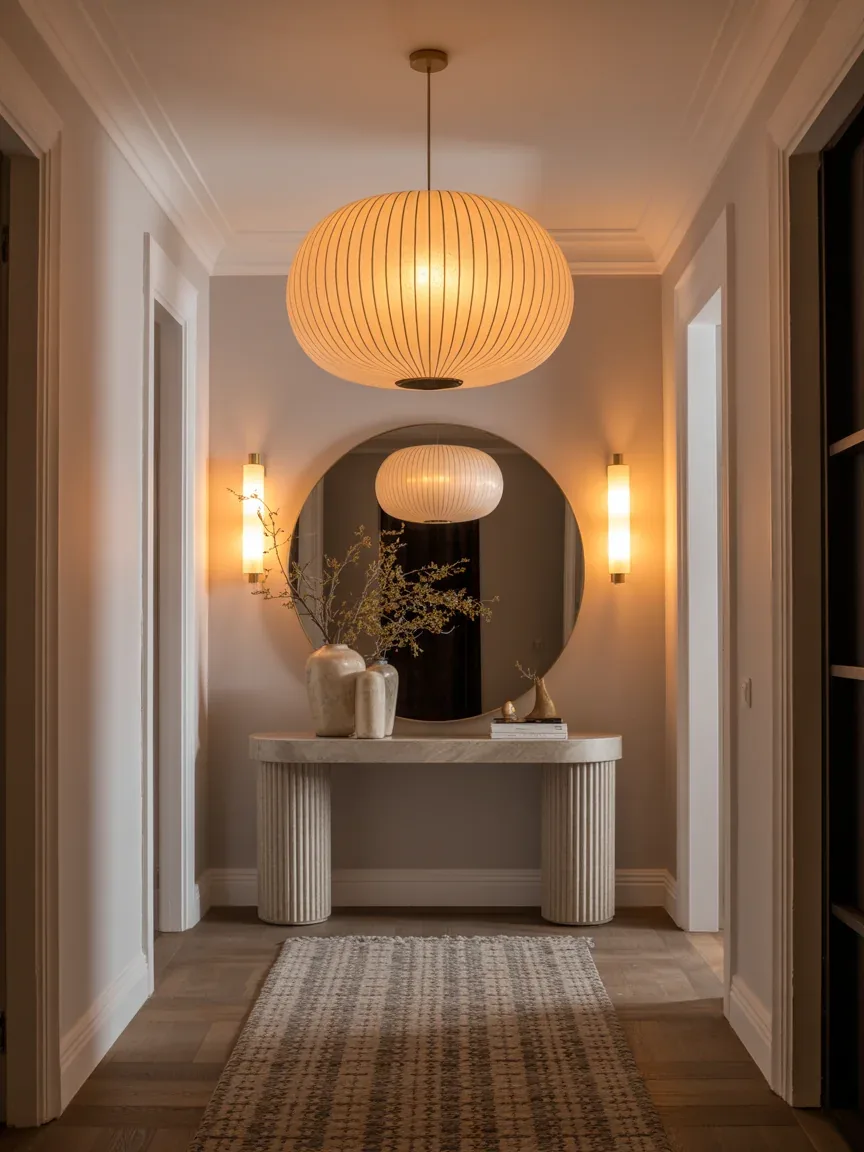 18. Soft Luxury Entryway With Statement Pendant Lighting 18. Soft Luxury Entryway With Statement Pendant Lighting