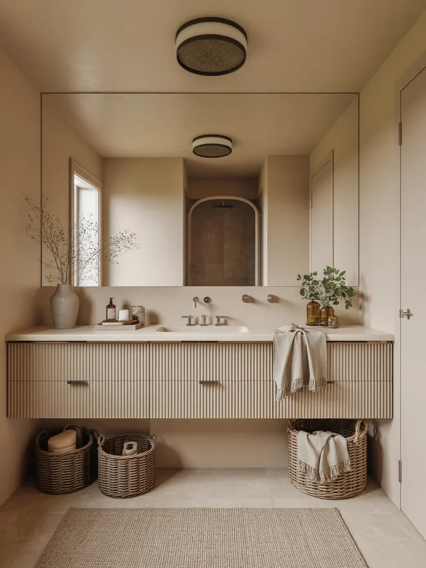 10. Soft Neutral Bathroom With Layered Texture 10. Soft Neutral Bathroom With Layered Texture