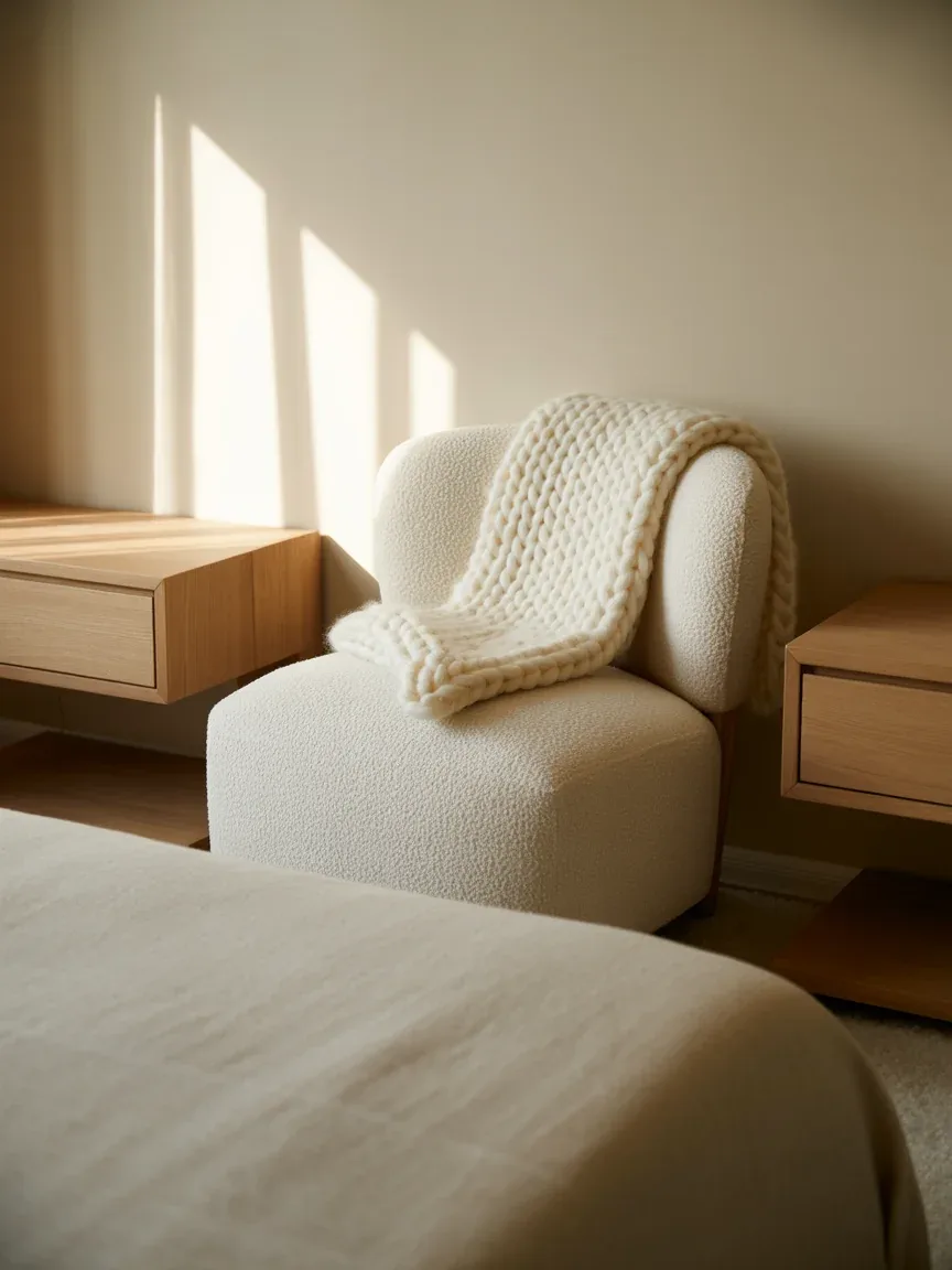 1. Soft Neutral Retreat With Bouclé Accents