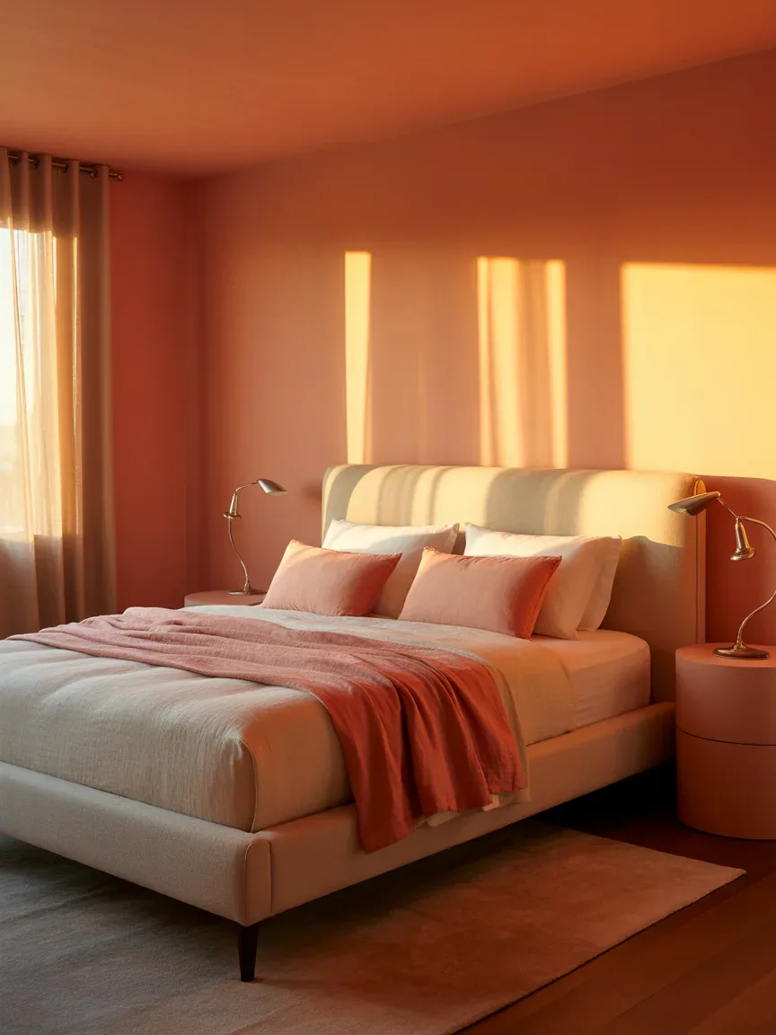 4. Soft Peach Bedroom With Sunset-Inspired Layers 4. Soft Peach Bedroom With Sunset-Inspired Layers