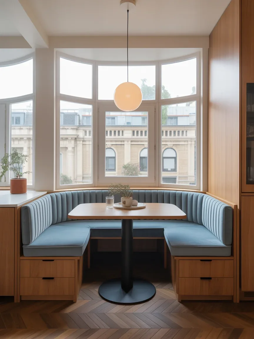 13. Space-Saving Banquette Dining Setup 13. Space-Saving Banquette Dining Setup