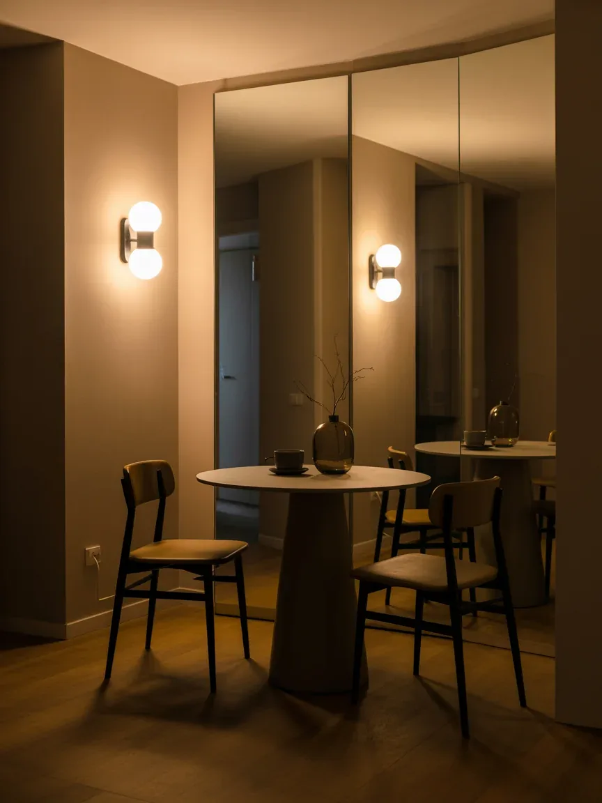 13. Tiny Apartment Dining Space With Wall Sconces 13. Tiny Apartment Dining Space With Wall Sconces