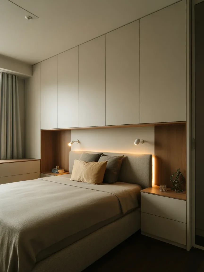 12. Tiny Bedroom With Built-In Headboard Storage 12. Tiny Bedroom With Built-In Headboard Storage