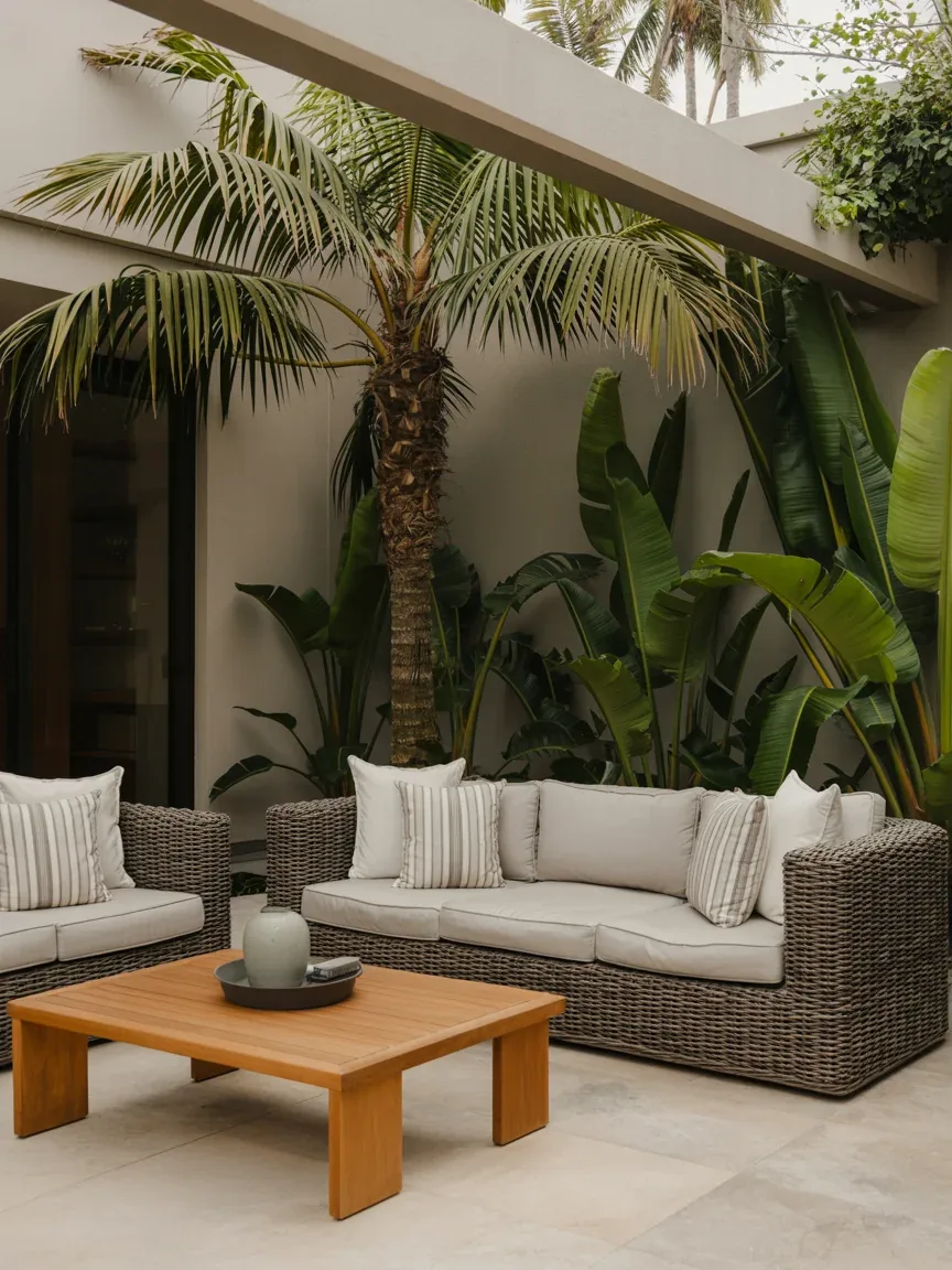 9. Tropical Modern Patio With Dark Wicker Furniture 9. Tropical Modern Patio With Dark Wicker Furniture
