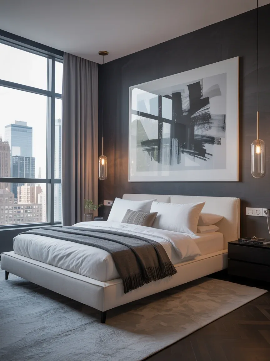 15. Urban Chic Bedroom With Gray Statement Walls 15. Urban Chic Bedroom With Gray Statement Walls
