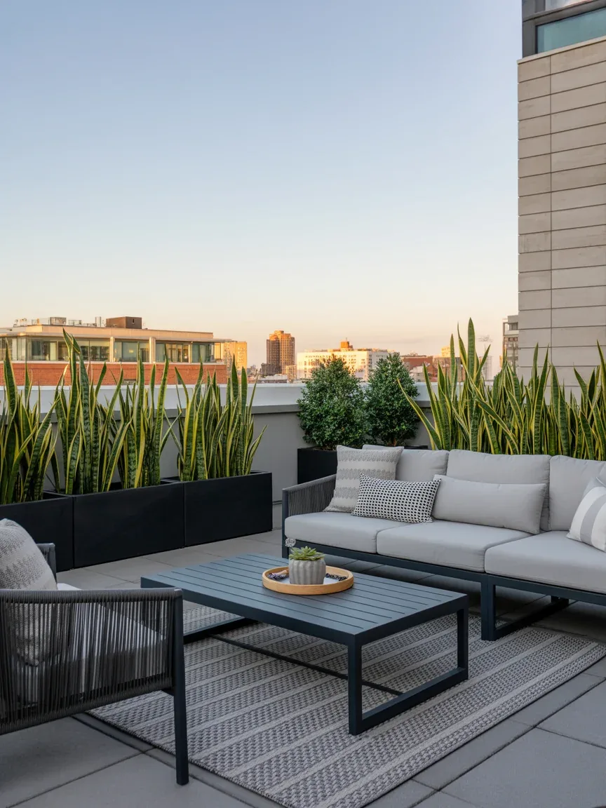 13. Urban Rooftop-Inspired Lounge With Sleek Furniture 13. Urban Rooftop-Inspired Lounge With Sleek Furniture