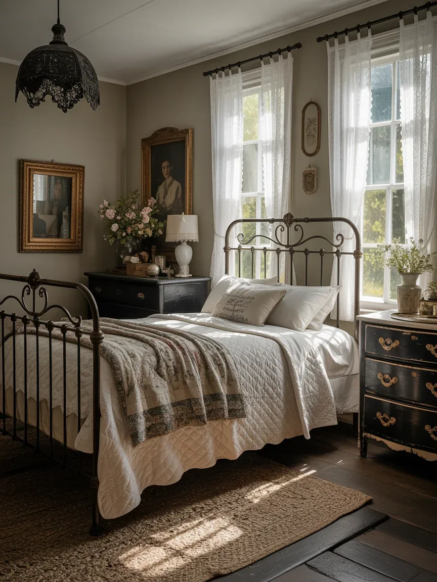 16. Vintage Black and White Cottage Bedroom 16. Vintage Black and White Cottage Bedroom