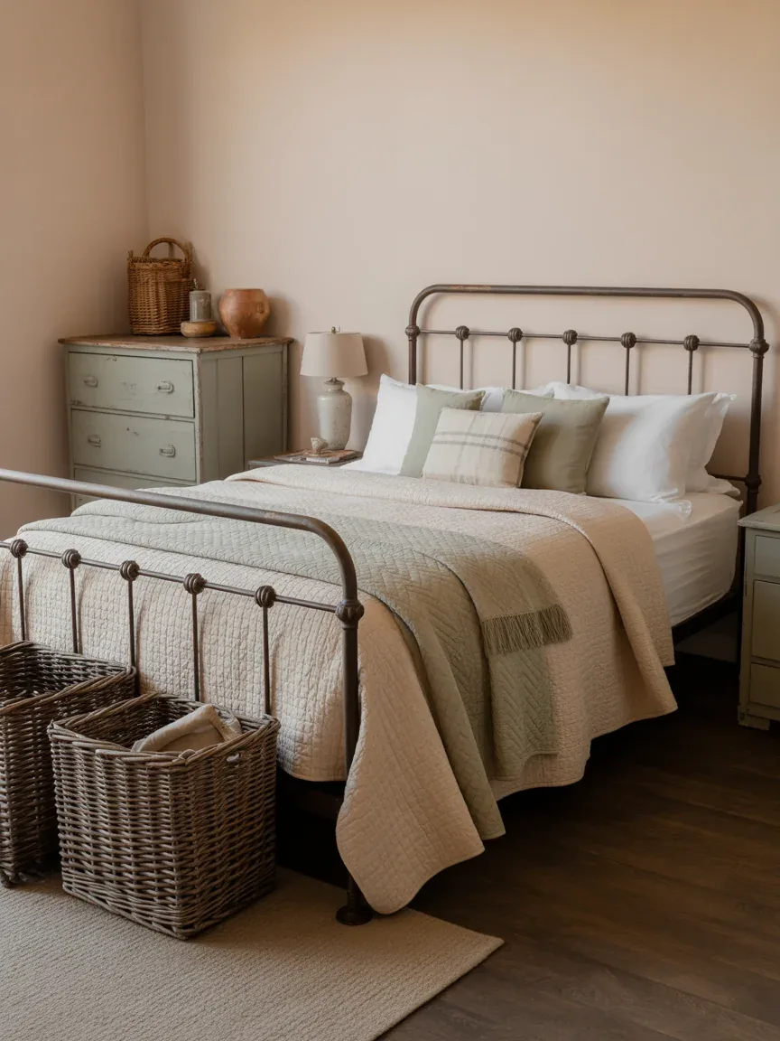 4. Vintage Farmhouse Bedroom With Cozy Layers 4. Vintage Farmhouse Bedroom With Cozy Layers