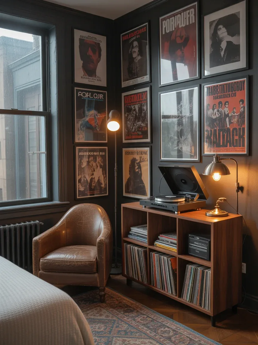 1. Vintage Rock Bedroom With Dark Academia Energy 1. Vintage Rock Bedroom With Dark Academia Energy
