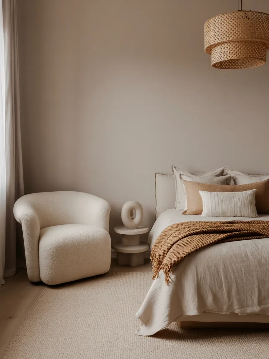 8. Warm Neutral Bedroom With Layered Textures 8. Warm Neutral Bedroom With Layered Textures