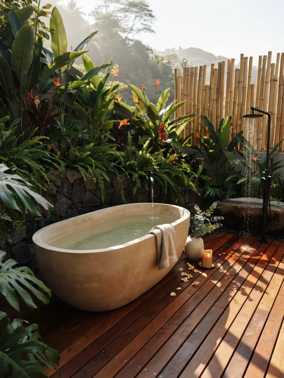 16 Outdoor Bathroom Design Ideas That Blend Luxury, Privacy, and Nature Beautifully