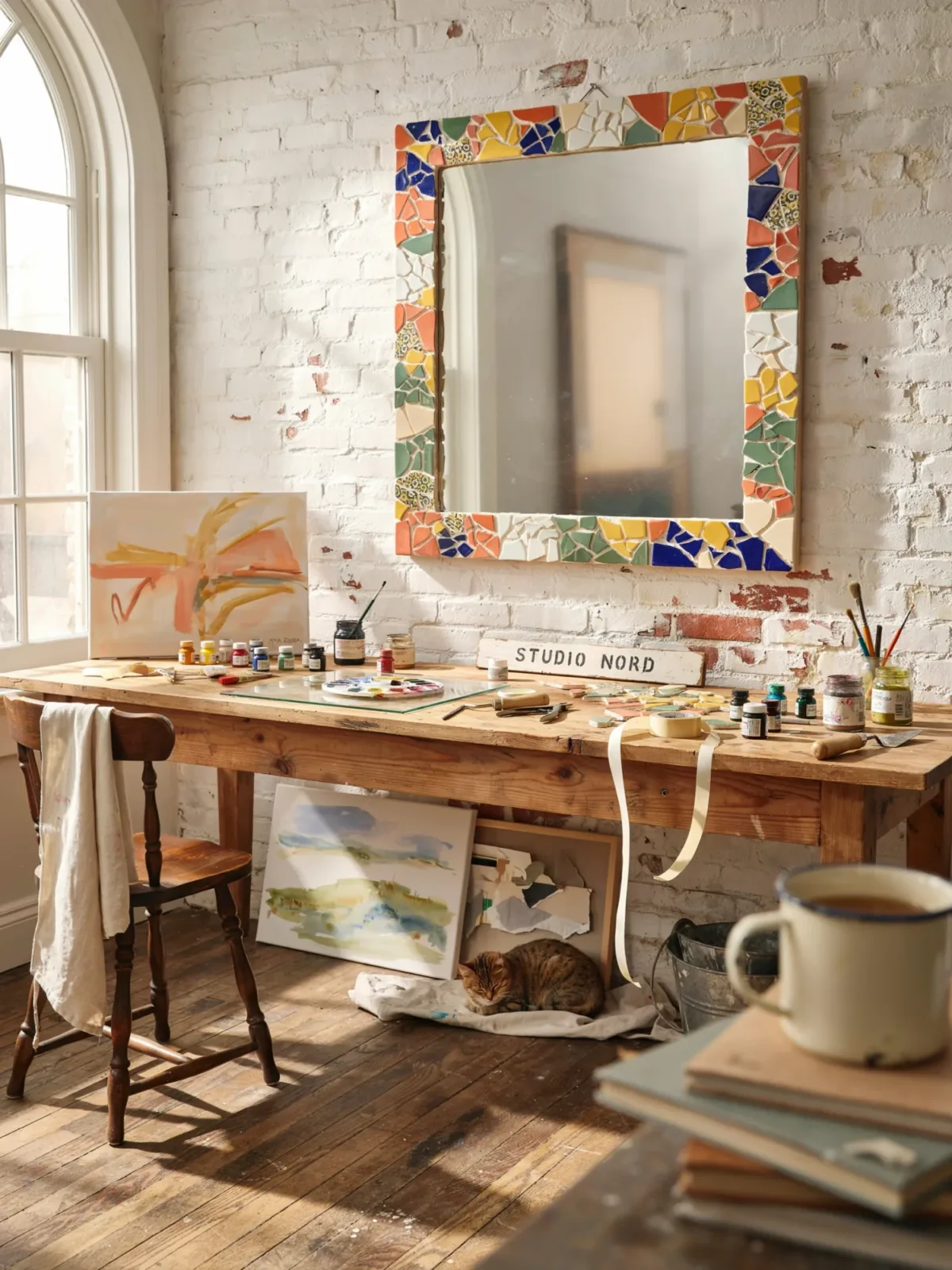 18. Artistic Studio Space With a Mosaic Tile Mirror 18. Artistic Studio Space With a Mosaic Tile Mirror