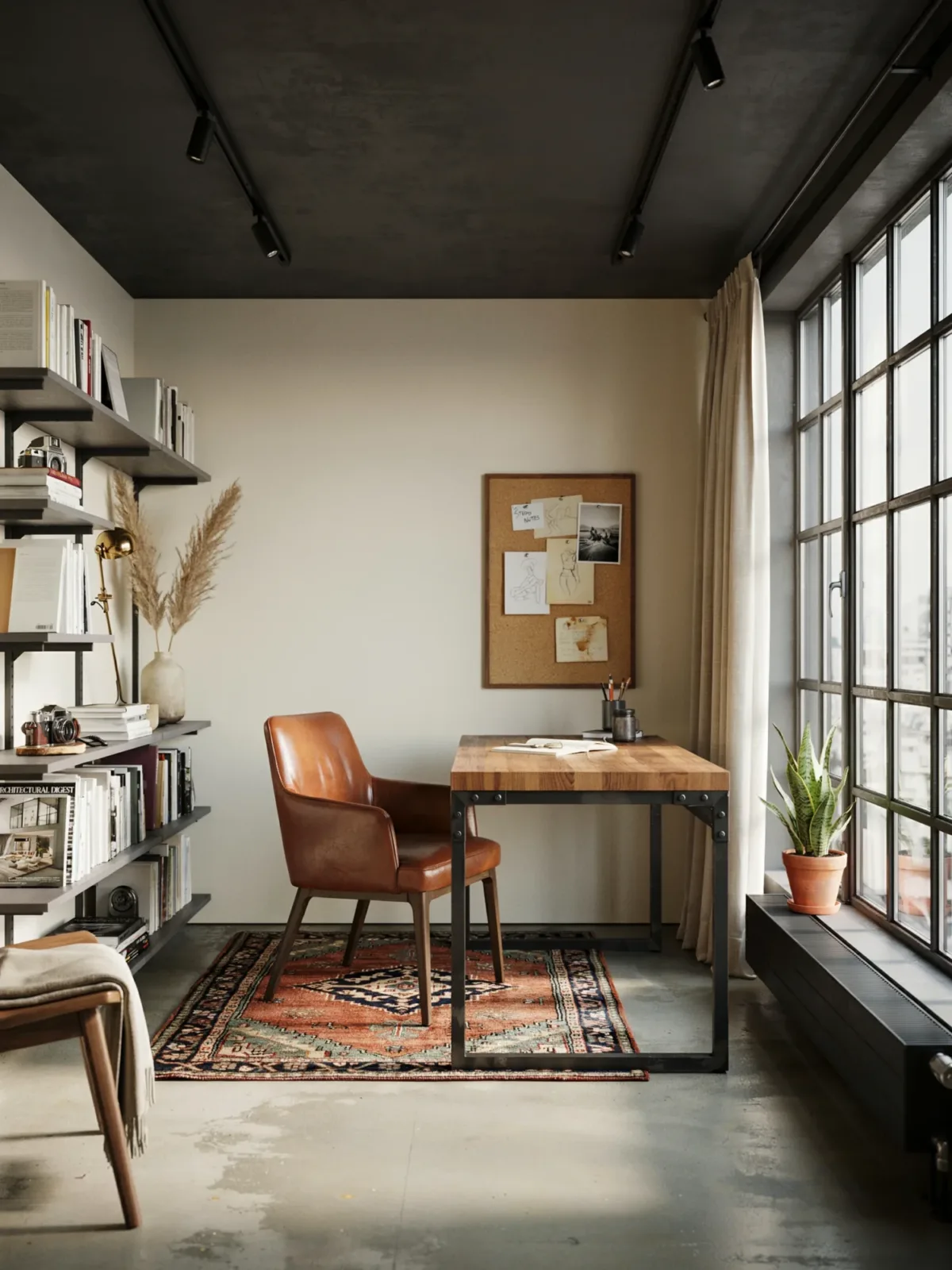 3. Black Ceiling Home Office With Industrial Flair