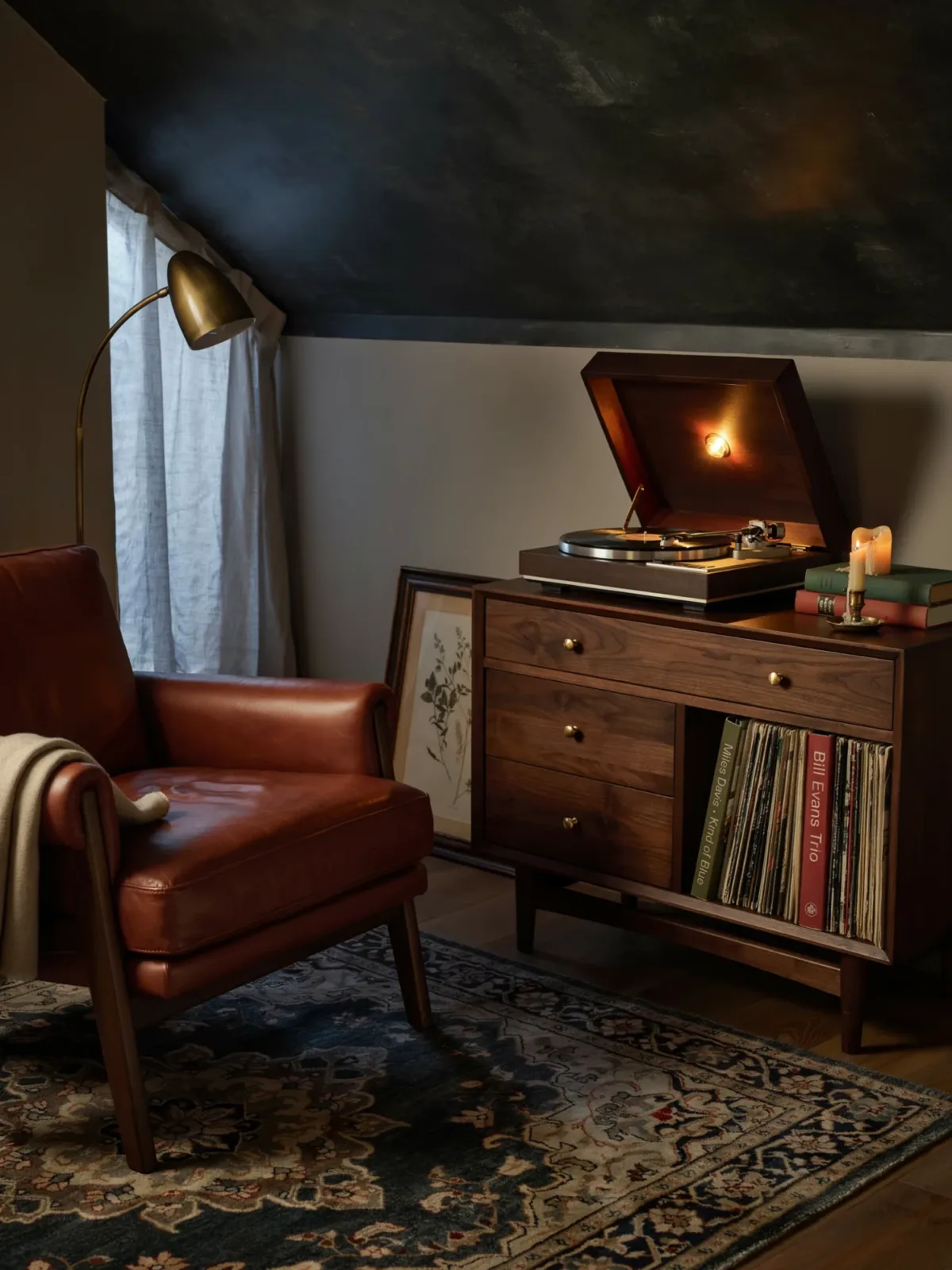 17. Blackened Green Music Room With Vintage Vibes