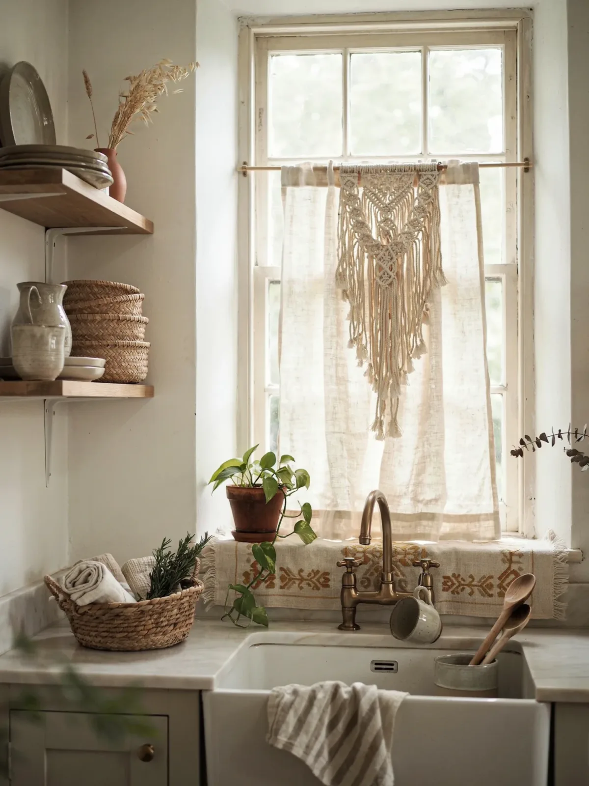 13. Boho Kitchen With Layered Textiles 13. Boho Kitchen With Layered Textiles
