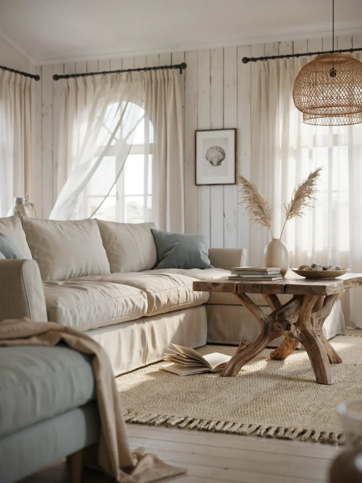 8. Coastal Family Room With A Driftwood Accent Table 8. Coastal Family Room With A Driftwood Accent Table