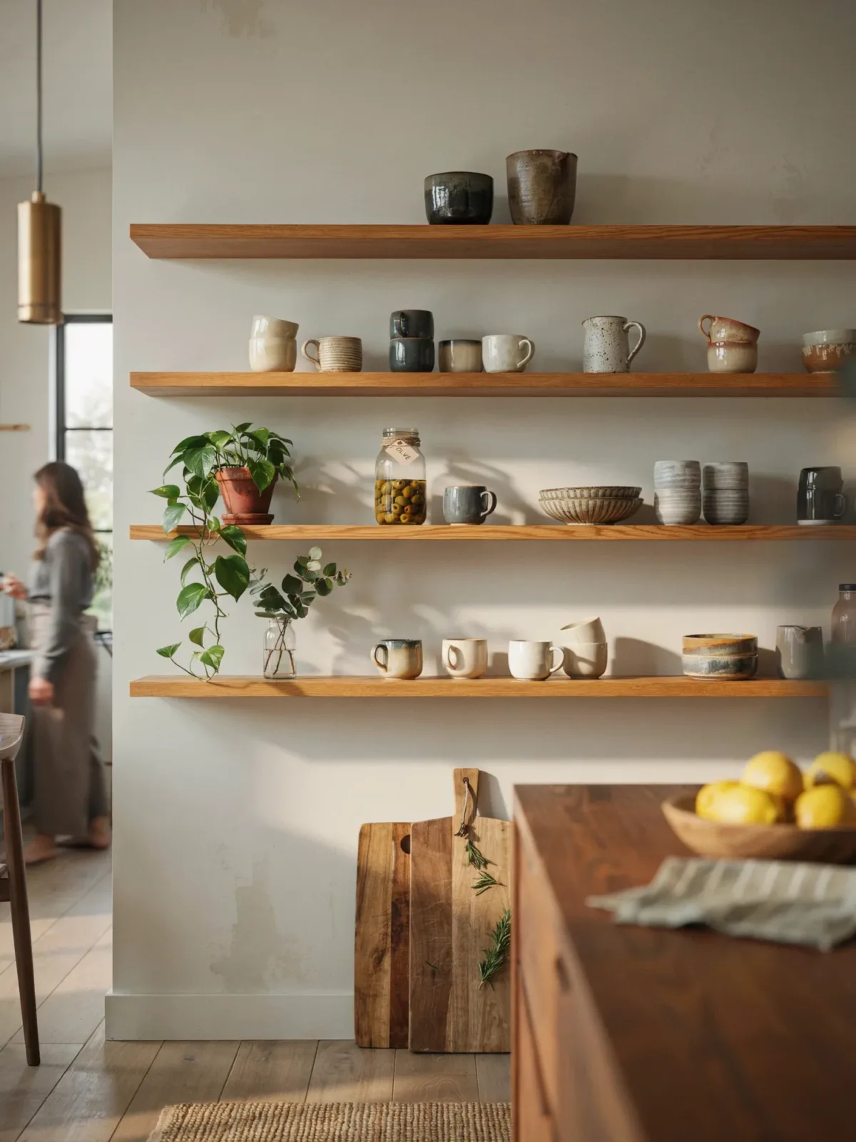 13. Contemporary Wood Kitchen With Open Shelving 13. Contemporary Wood Kitchen With Open Shelving