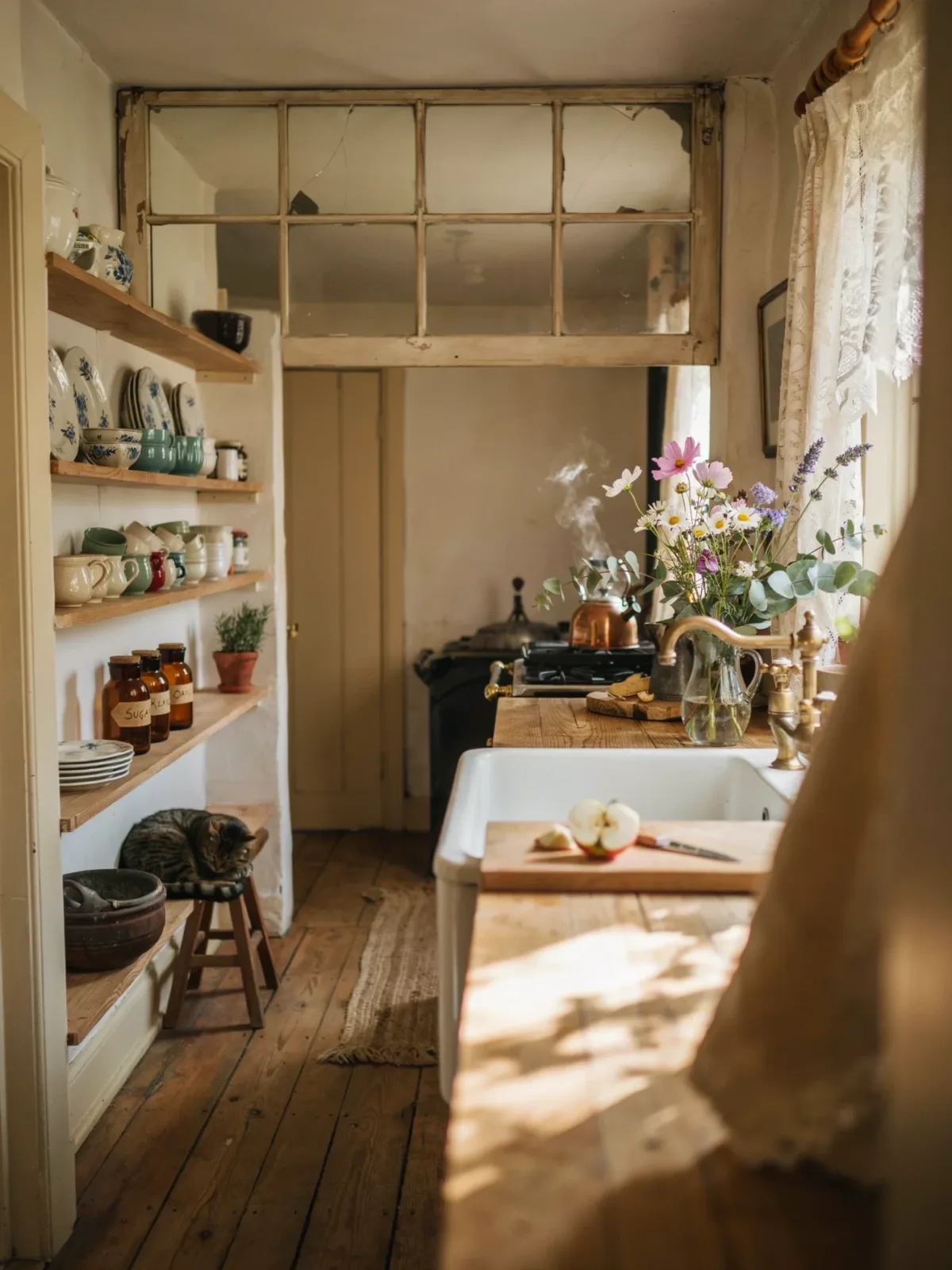 7. Cottage Kitchen With a Vintage Window Mirror 7. Cottage Kitchen With a Vintage Window Mirror
