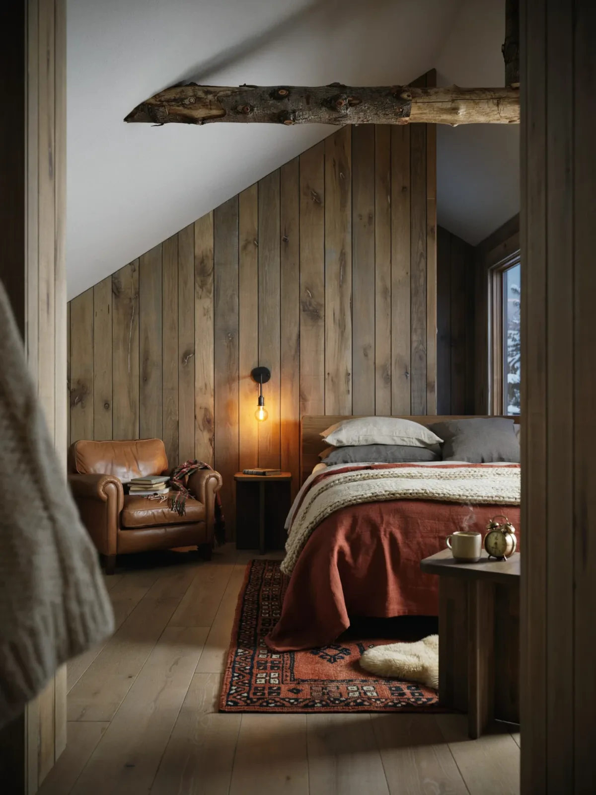18. Cozy Cabin-Inspired Bedroom With Layered Wool Rugs 18. Cozy Cabin-Inspired Bedroom With Layered Wool Rugs