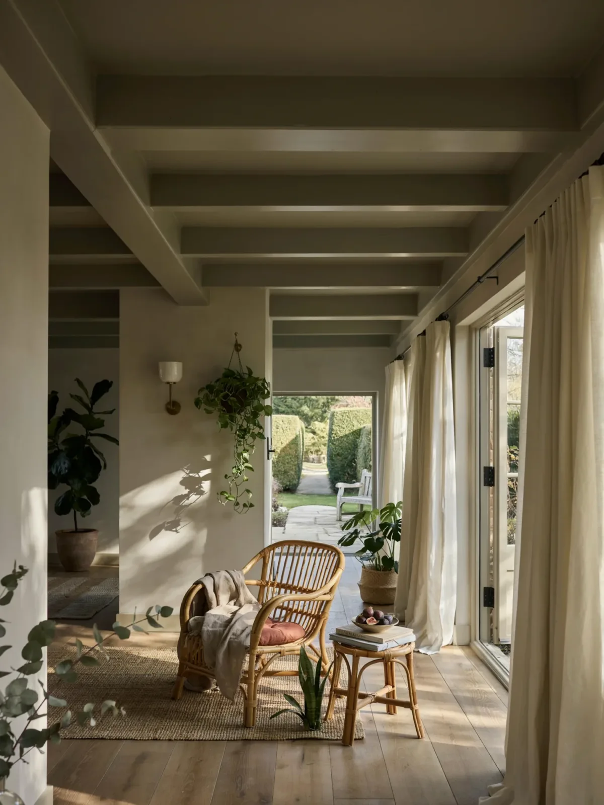 8. Dark Olive Sunroom With Organic Charm