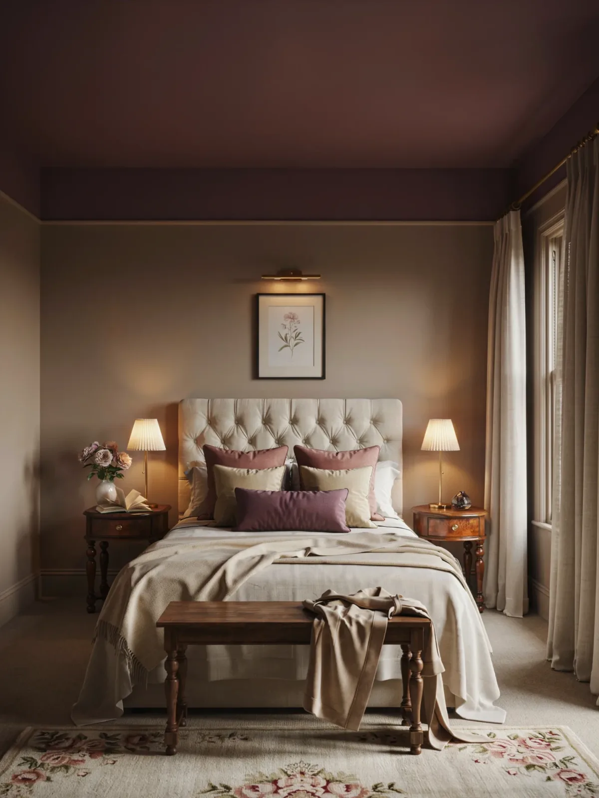 5. Deep Plum Bedroom With Boutique Hotel Style