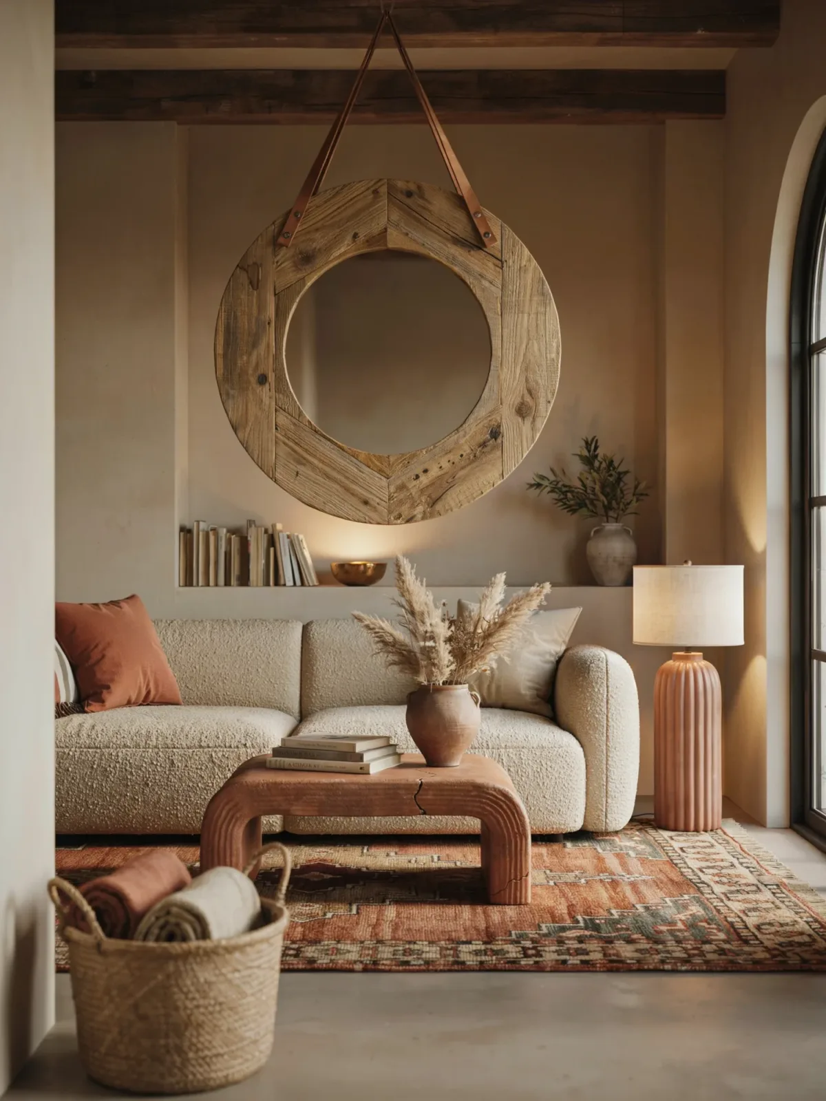 15. Desert Modern Living Room With a Leather Strap Mirror 15. Desert Modern Living Room With a Leather Strap Mirror