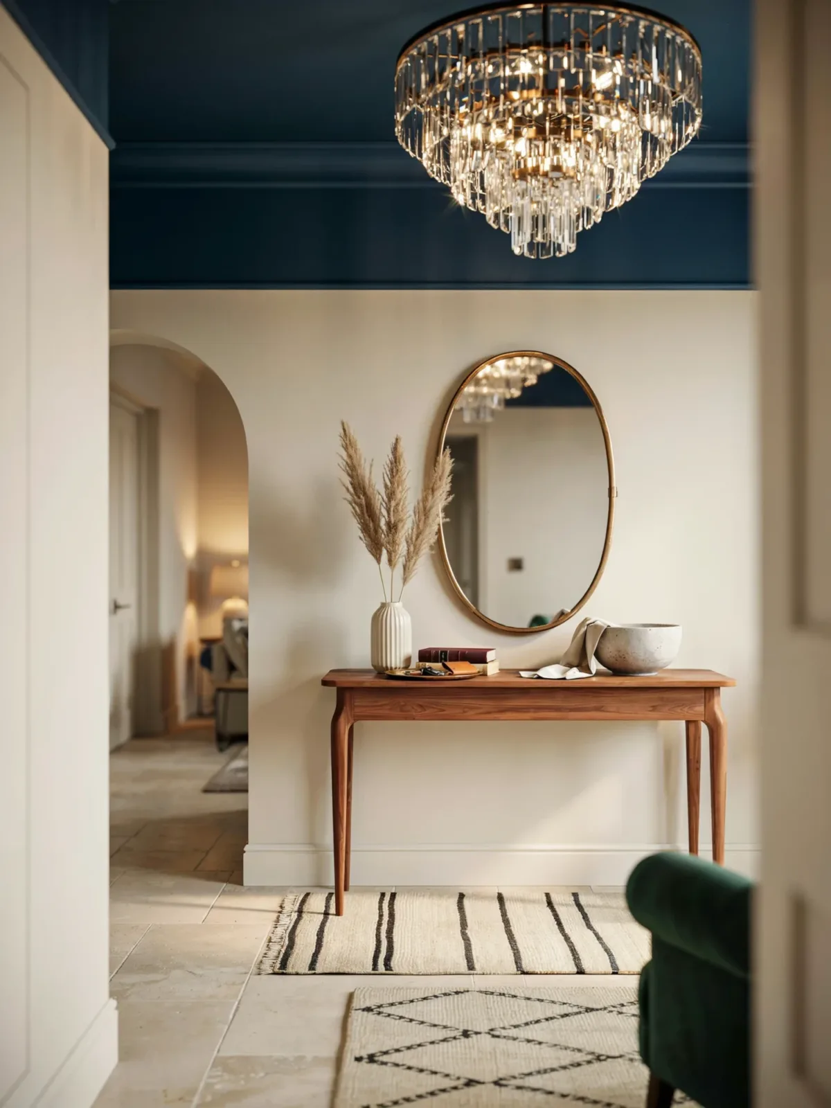 10. Dramatic Entryway With a Painted Navy Ceiling