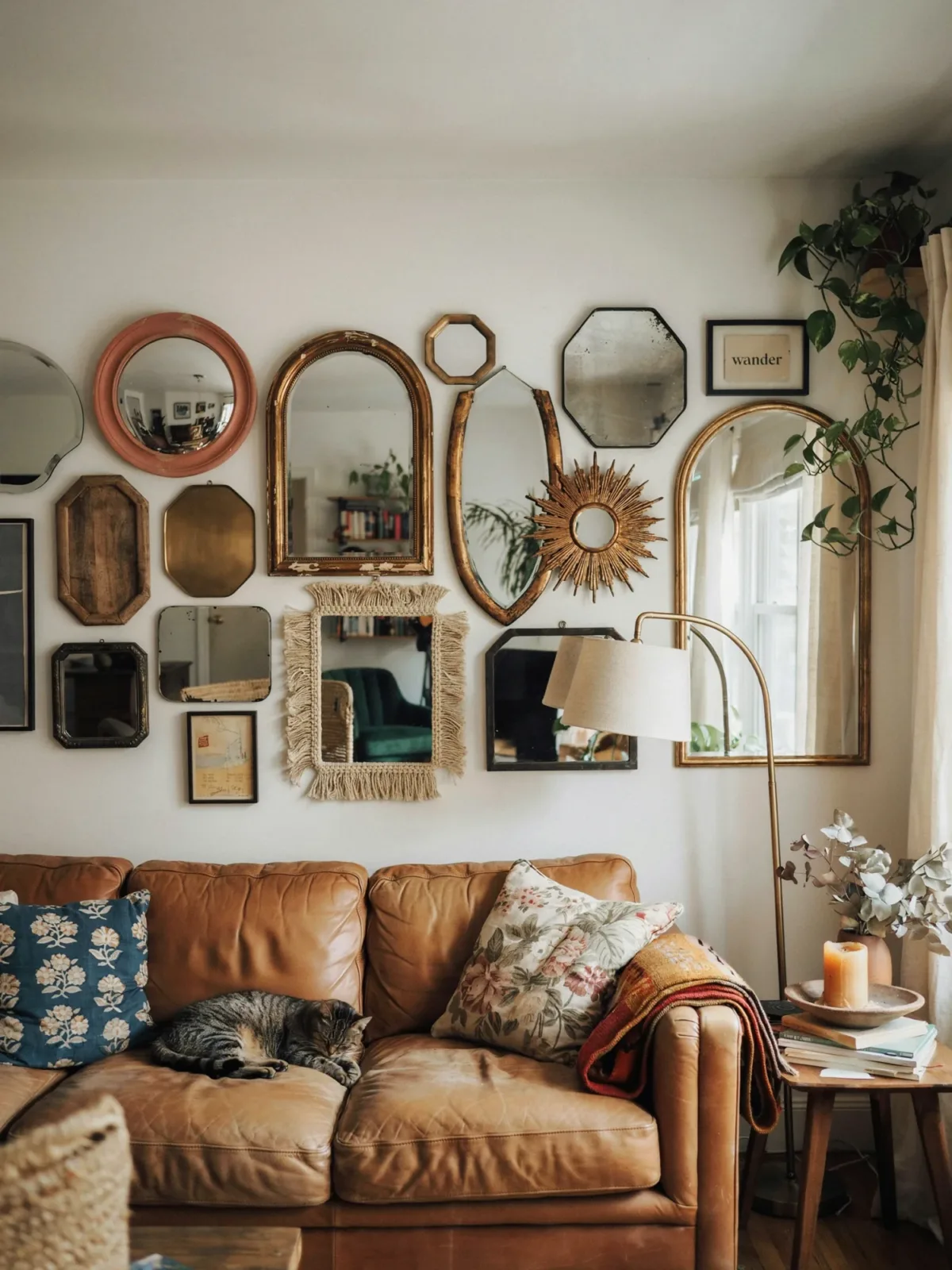 11. Eclectic Gallery Wall Living Room With Mixed Mirrors 11. Eclectic Gallery Wall Living Room With Mixed Mirrors