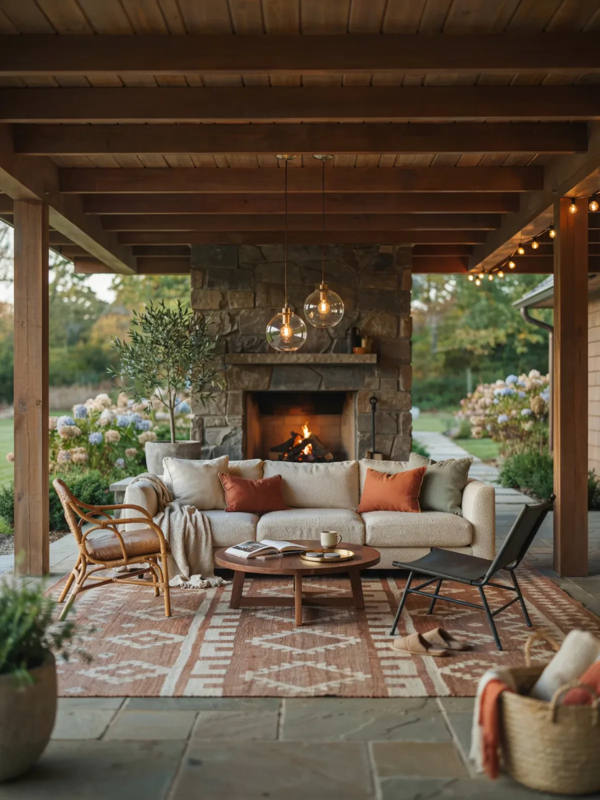 Extend Outdoor Living With a Covered Fireplace Area
